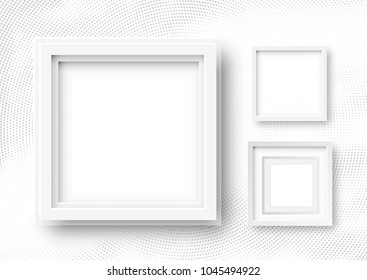 Vector 3d Illustration of Realistic Square Frames. White Blank Picture Frame Mockup Templates on Halftone Background