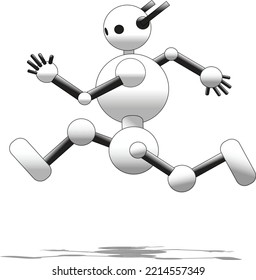 ilustración vectorial 3d de un robot blanco y negro en marcha