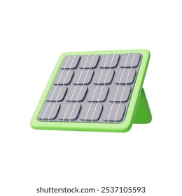 Vector 3D ilustración con Imagen de batería solar sobre fondo blanco aislado. Icono verde del panel solar en estilo de la historieta. Fuente de generación de energía para recursos renovables. Elemento para el diseño.