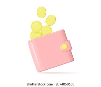 Vector 3d illustration of wallet with money.Money saving concept.