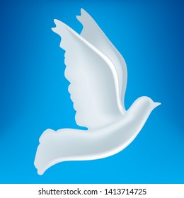 Vector 3D illustration of white peace dove symbol.