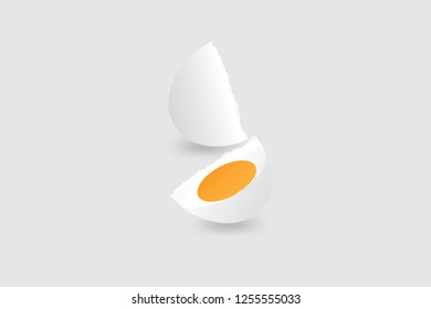 Vector 3D illustration whiterealistic cracked  egg yolk with soft shadows on white background.