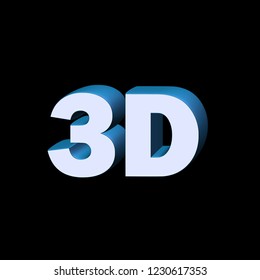 Vector 3d illustration of the writing 3D made in blue colors