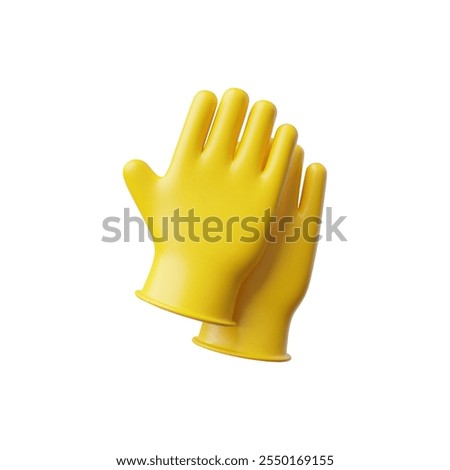 Vector 3d illustration of yellow rubber gloves for cleaning and washing on a white background.. A necessary tool for carrying out sanitary and hygienic procedures