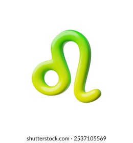 Vector 3d illustration of zodiac sign lion on isolated background. Cartoon astrological symbol with gradient texture in yellow-green color. Horoscope and astrology concept.