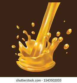 vector 3D illustrations, splashes and drops of honey. Vector realistic illustration. 