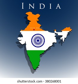 vector 3d India map with a flag on a blue background, EPS 10