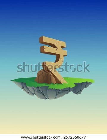 Vector 3d Indian rupee symbol on floating island