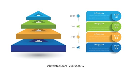 Vector 3D infographic, diagram chart, triangle graph presentation. Business timeline concept with 4 parts.