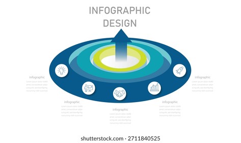 Infográfico 3D vetorial, gráfico de diagrama, círculo com apresentação de gráfico de seta. Cronograma do projeto para brochura, apresentação. Layout de design infográfico. Visualização de dados de negócios.
