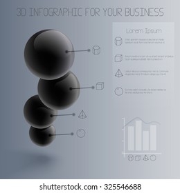 Vector 3d infographics for your business . Realistic shiny black balls