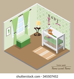 Vector 3D interior. Nursery green. Format eps10.