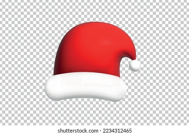 Vector 3D isolated Santa Claus hat on the transparent background. Concept of Merry Christmas and Happy New Year.