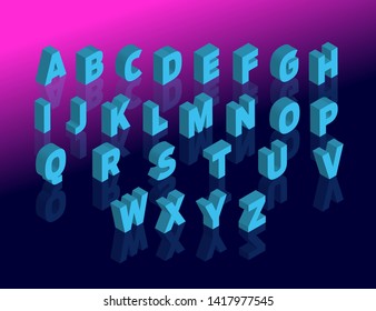 Vector 3d isometric alphabet. Design letter, typography abc set, character geometric typographic sign illustration