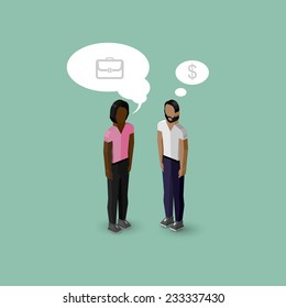 vector 3d isometric cartoon illustration of men or guys characters. business infographic or advertising template. communication concept