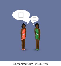 vector 3d isometric cartoon illustration of women or girls characters. business infographic or advertising template. communication concept