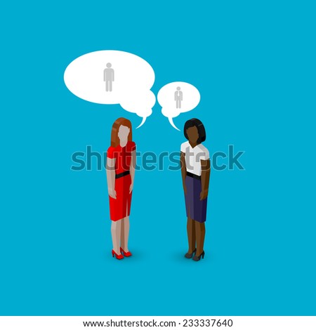 vector 3d isometric cartoon illustration of women or girls characters. business infographic or advertising template. communication concept
