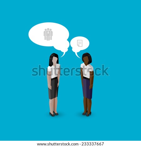 vector 3d isometric cartoon illustration of women or girls characters. business infographic or advertising template. communication concept