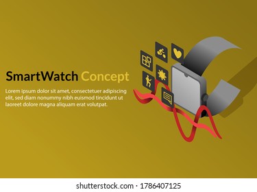 Vector 3d isometric , concept smartwatch , technology device smart , gadget people lifestyle app spot
