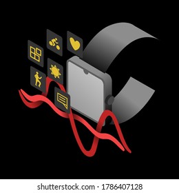 Vector 3d isometric , concept smartwatch , technology device smart , gadget people lifestyle app spot
