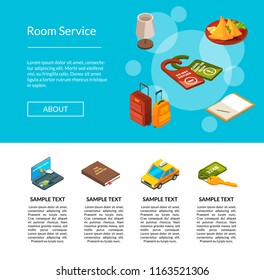 Vector 3d isometric hotel icons landing web page template illustration