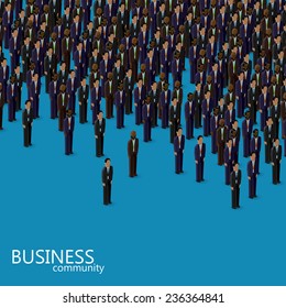 vector 3d isometric illustration of business or politics community. a crowd of men (business men or politicians) wearing suits and ties. 