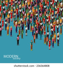 vector 3d isometric illustration of society members with a crowd of men and women. population. urban lifestyle concept