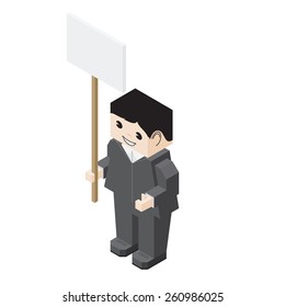 Vector 3d isometric man empty blank signboard