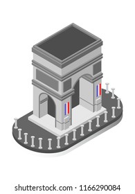 Vector 3d isometric monument of triumphal arch in Paris, vector illustration