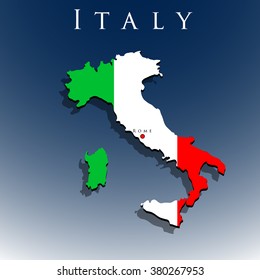 vector 3d Italy map with a flag on a blue background, EPS 10