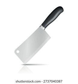 Vector 3d Kitchen Cleaver Knife Isolated. Stainless Steel Meat Chopper with Black Handle. Butcher Cutting Tool for Cooking and Food Prep. Restaurant Chef Equipment Vector Illustration