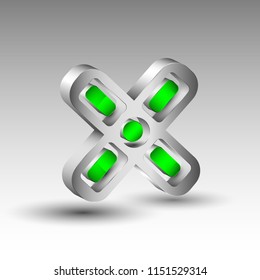 The vector 3d letter logo with green elements
