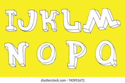 Vector 3d letters sequence from I to Q in hand drawn imperfect style. Typography font design good for quotes and lettering.