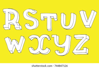 Vector 3d letters sequence from R to Z in hand drawn imperfect style. Typography font design good for quotes and lettering.