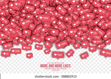 Vector 3D Like Counter Icons in Abstract Shape Background for Social Network on Transparent Backdrop. Rating Scale Design Elements for Web, Apps, Advertisement, CEO and other