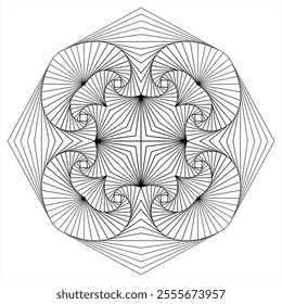 Vector 3D Linear Swirl Pattern. Wireframe Geometric Mandala for Coloring Book. Hypnotic Spiral Illustration