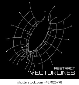 Vector 3d lines. Modern pattern with round stripes and points. Abstract crossing circle lines. Stylish lines and points technology illustration. Isolate digital elements and text template.