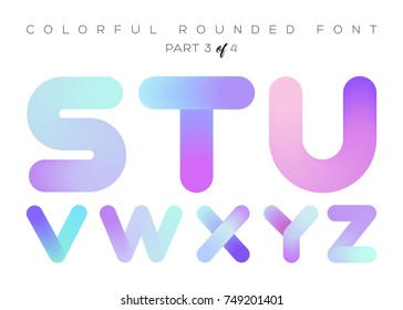 Vector 3D Liquid Paint Letters. Colorful Neon Rounded Font. Multicolor Geometric Shape. Bright Gradient Typography for Music Poster, Presentation, Banner Design. Isolated on White.