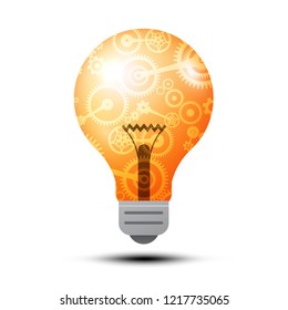 Vector 3D Lit Bulb Symbol with Cogs - Gears