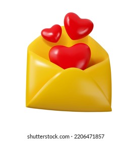 Vector 3d Love letter. Valentine day mail. Subscription emoji. Envelope with hearts in cartoon style