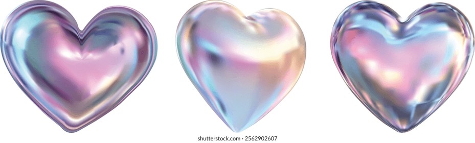 vector 3d love y2k  pastel hologram