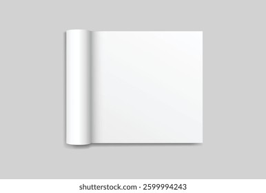 Vector 3d Magazine blank cover with rolled white paper pages mockup isolated on background. Folded sheets for the business presentation, journal, notebook, booklet, brochure, catalogue or a publisher
