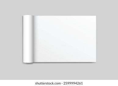 Vector 3d Magazine blank cover with rolled white paper pages mockup isolated on background. Folded sheets for the business presentation, journal, notebook, booklet, brochure, catalogue or a publisher
