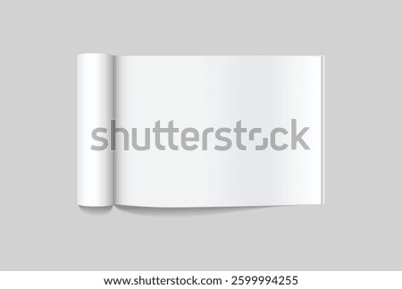Vector 3d Magazine blank cover with rolled white paper pages mockup isolated on background. Folded sheets for the business presentation, journal, notebook, booklet, brochure, catalogue or a publisher
