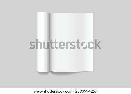 Vector 3d Magazine blank cover with rolled white paper pages mockup isolated on background. Folded sheets for the business presentation, journal, notebook, booklet, brochure, catalogue or a publisher
