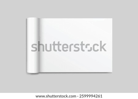 Vector 3d Magazine blank cover with rolled white paper pages mockup isolated on background. Folded sheets for the business presentation, journal, notebook, booklet, brochure, catalogue or a publisher
