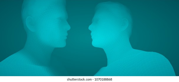 vector 3d man, portrait, set of two people