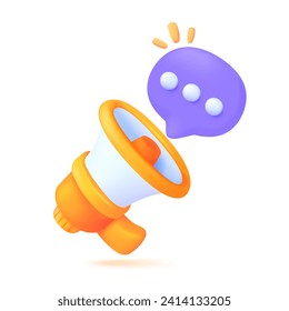 Vector 3D megaphone. Loudspeaker broadcasting news alerts. Special discount promotion announcements.