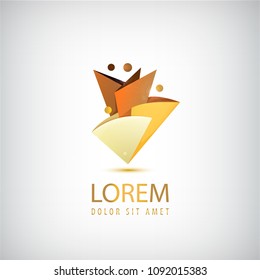 Vector 3d men, human, people logo of 4. Meeting, family, all together, union concept. Golden