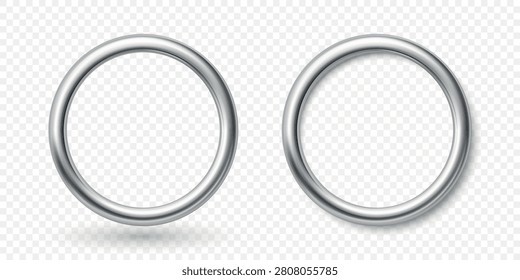Vector 3d Metal Ring Set. Silver Ring Frames Isolated. Metallic Circle Borders. Round Frame Elements